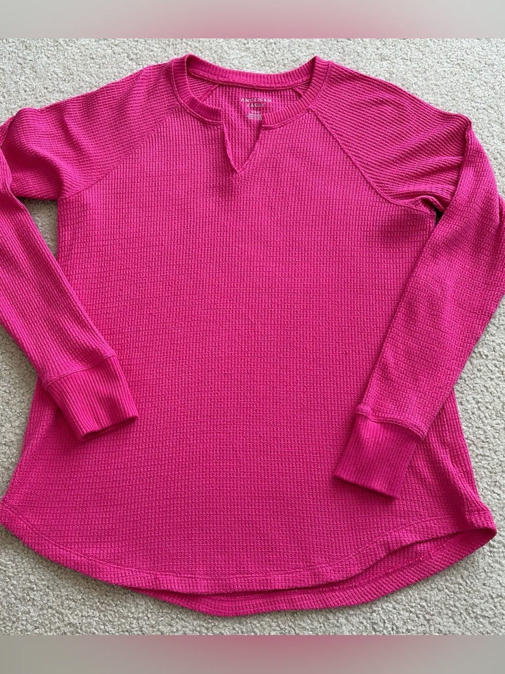 American Eagle Outfitters Hot Pink Waffle Knit Long Sleeve Top